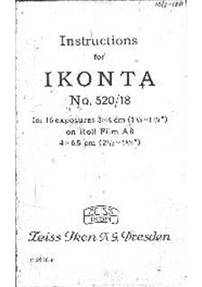 Zeiss Ikon Ikonta - Series manual. Camera Instructions.